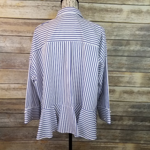 ZARA Basic Collection Stripe Button Pearl Cuff Top - Picture 3 of 8